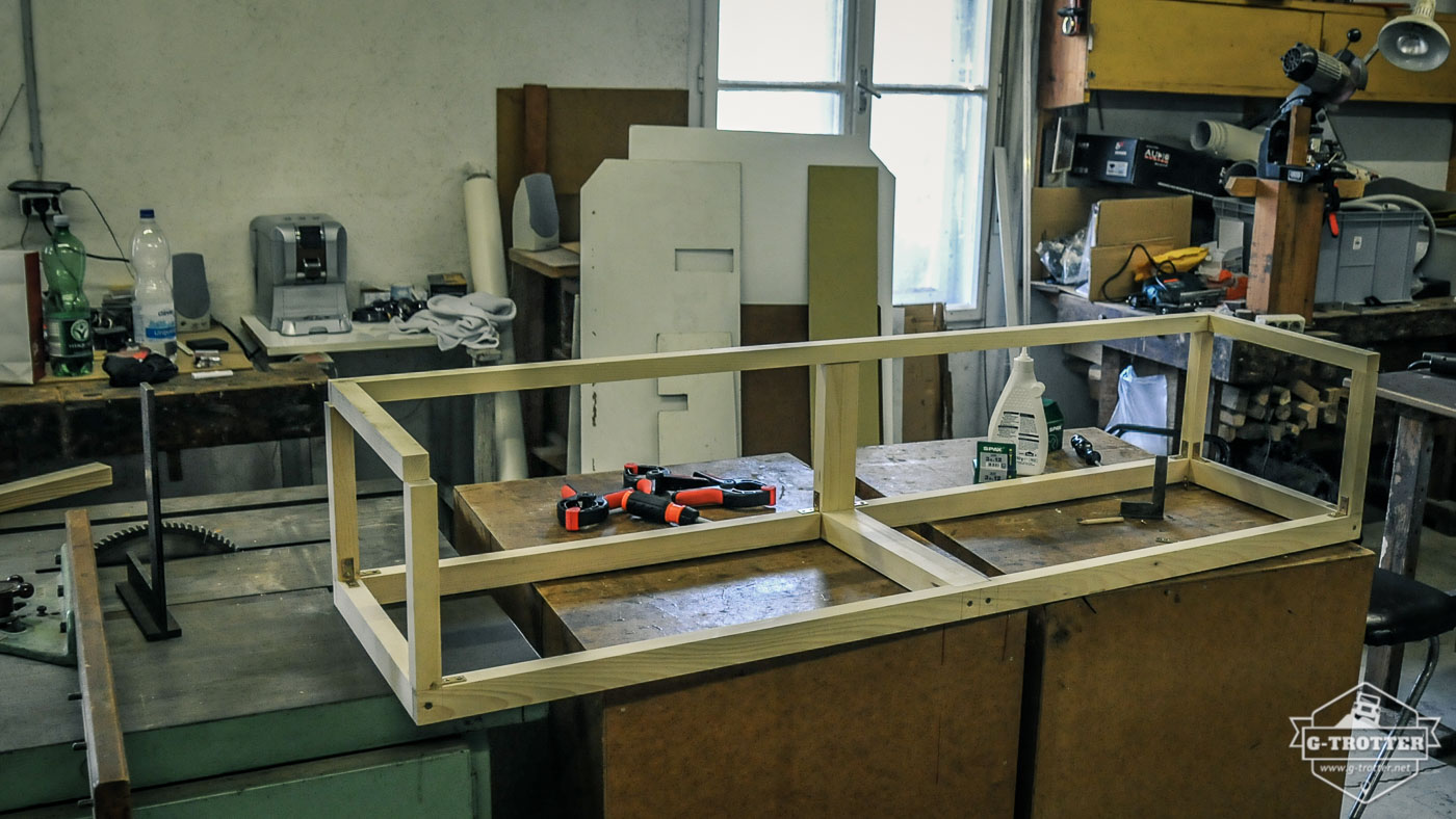 A robust frame was the first step when building the bench.